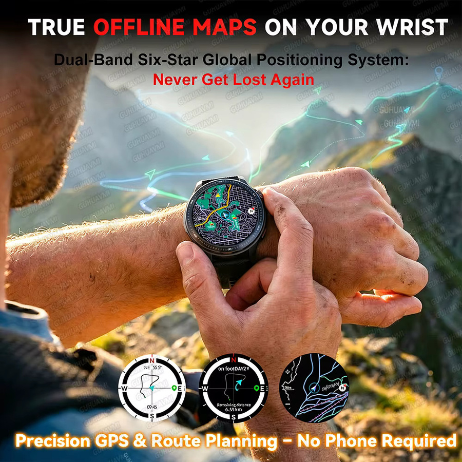 GUHUAVMI Smartwatch mit 4G-Speicher, GPS Offline-Karten und Kompass, wasserdichte Sportuhr in Grün - Bild 3