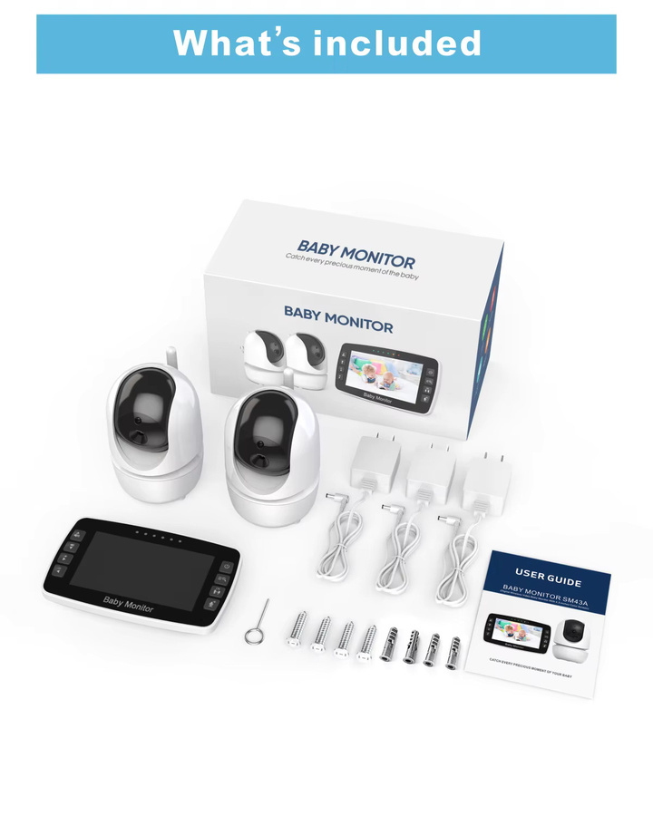 MBOSS Baby Monitor mit zwei Kameras, 4,3 Zoll Wireless Videoübertragung, PTZ-Funktion, Nachtsicht und Temperaturüberwachung, Farbe: Weiß - Bild 3