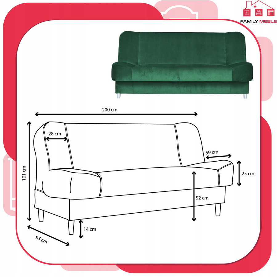 Schlafsofa Sara von Family Möbel in Grün mit Bonellfedern und Bettkasten, ausklappbares Sofa und Bett - Bild 6