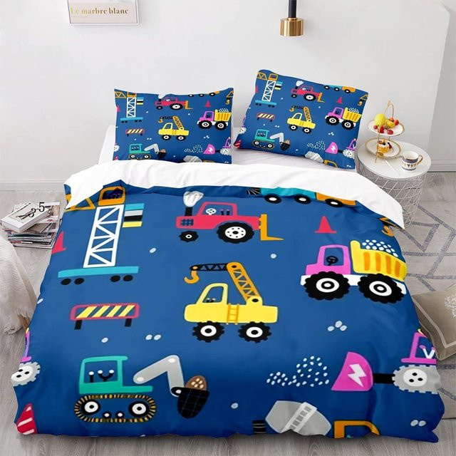 Allbestart Kinder Bettwäsche Set Traktor und Fahrzeuge in Blau, B/H: 135 x 200 cm - Bild 1
