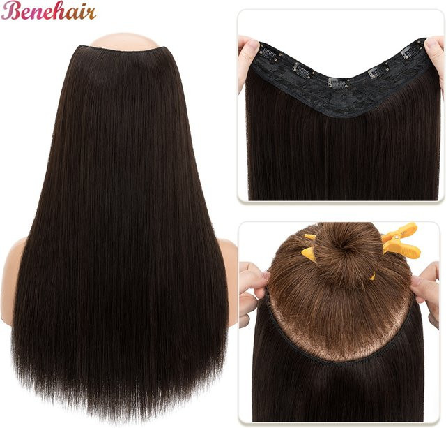 Benehair Haarverlängerung, synthetisch, glatt, V-förmig, 18 Zoll, 160g - Bild 1