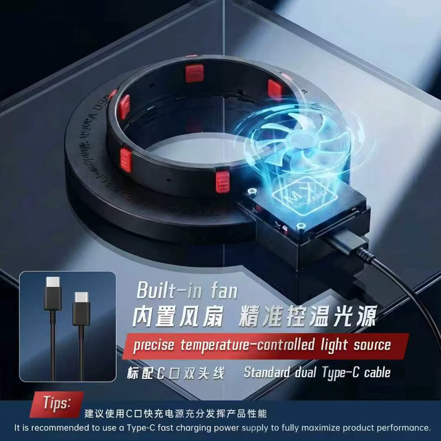 Mr.YANG MY-F01 UFO-förmige Schattenlose Mikroskop-Ringlampe mit 280 ultrahellen LEDs, eingebautem Lüfter und USB-Anschluss, Schwarz - Bild 3