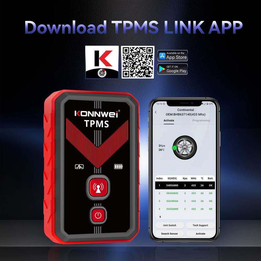 KONNWEI TK100 TPMS Reifendrucksensor Aktivierungs- und Programmiergerät zur Diagnose für Universalfahrzeuge - Bild 2