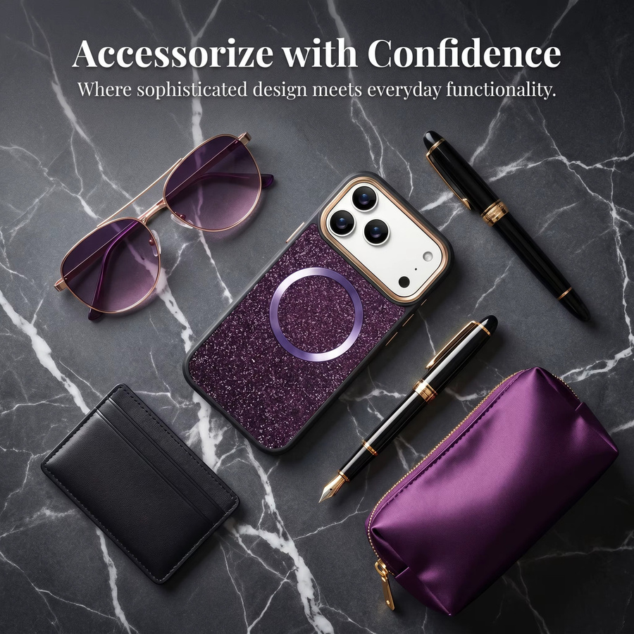 Eseble Luxus Softcase mit Glitzer-Airbag als stoßfeste Handyhülle für iPhone 15 Pro Max, 16 Pro Max und 17 Pro Max in Blau - Bild 5