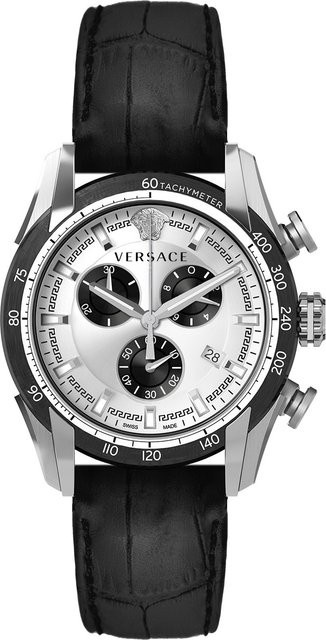 Versace Chronograph, Herrenuhr, Edelstahl, Quarz, 44 mm, Leder, Silber, 5 ATM - Bild 1