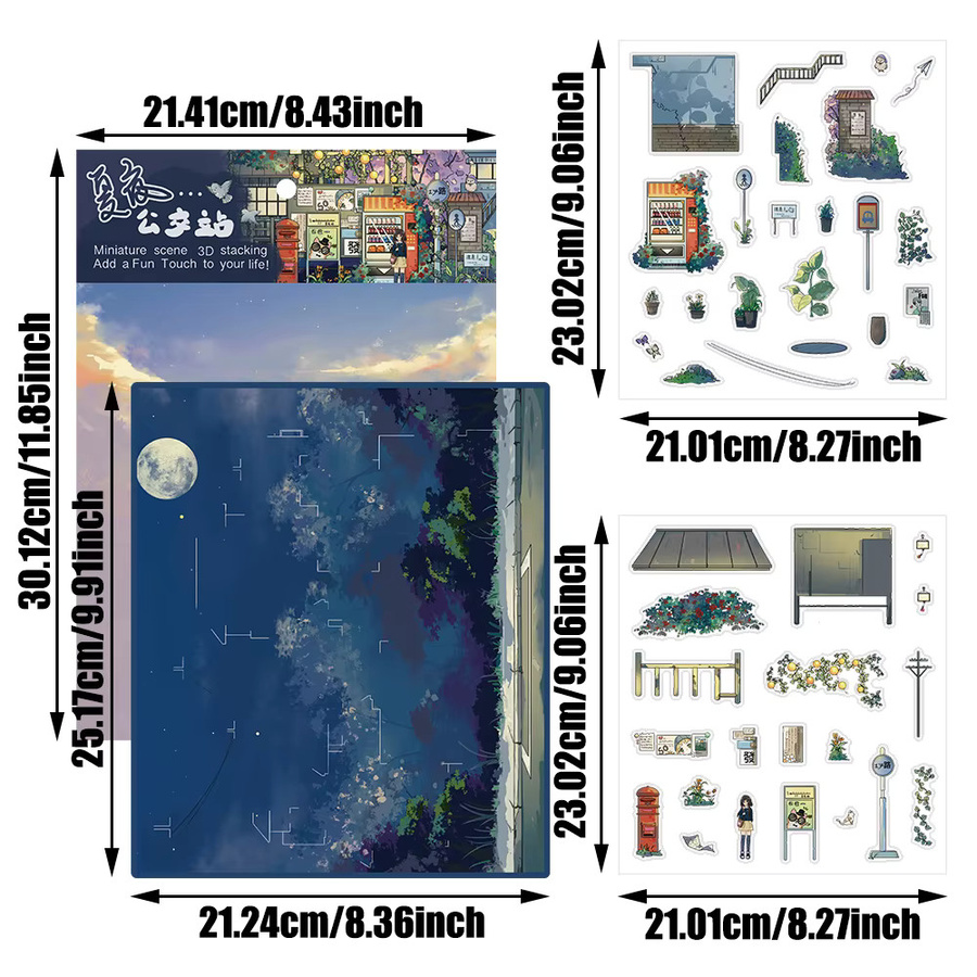 PickJoy Miniatur Szene DIY Aufkleber Sommer Nacht Bus Stop, 1-teiliges Set - Bild 5
