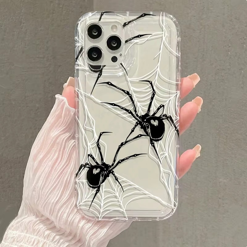 Stoßfeste Handyhülle im Spinnennetz-Design für Apple iPhone Modelle in Schwarz und Transparent - Bild 3