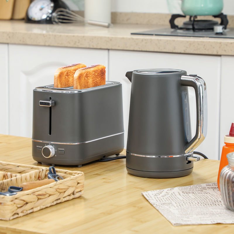 HOMCOM Frühstücks-Set aus Wasserkocher und Toaster in Grau mit 2200 W Leistung, 1,7 l Wasserkocher mit Kalkfilter und 2-Scheiben-Toaster mit 6 Bräunungsstufen - Bild 2