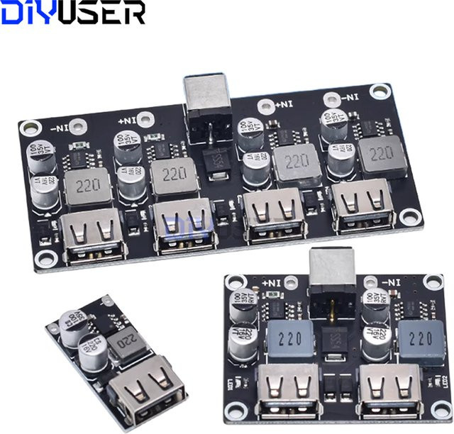 DIYUSER USB Schnelllademodul QC3.0 und QC2.0 DC-DC-Abwärtswandler in Schwarz für Autotelefon-DIY mit USB-A und USB-C Anschlüssen - Bild 1