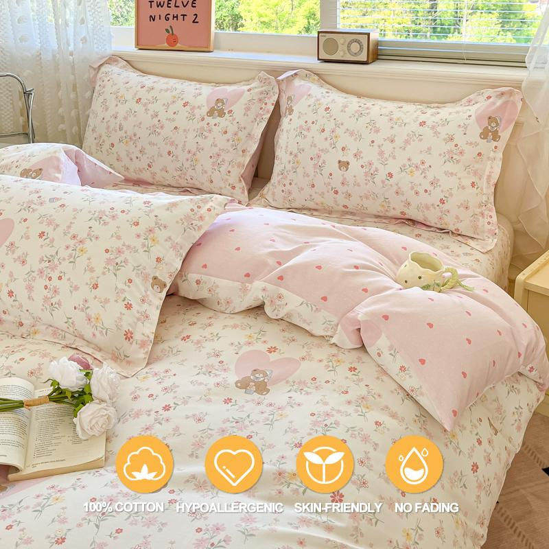 3-teiliges Bettwäsche-Set von Bin Chi Textiles aus 100% Baumwolle mit Cartoon-Tierprint in Beige und Multicolour, Set bestehend aus 1 Bettbezug und 2 Kissenbezügen, B/H: 135 x 200 cm, hypoallergen - Bild 3