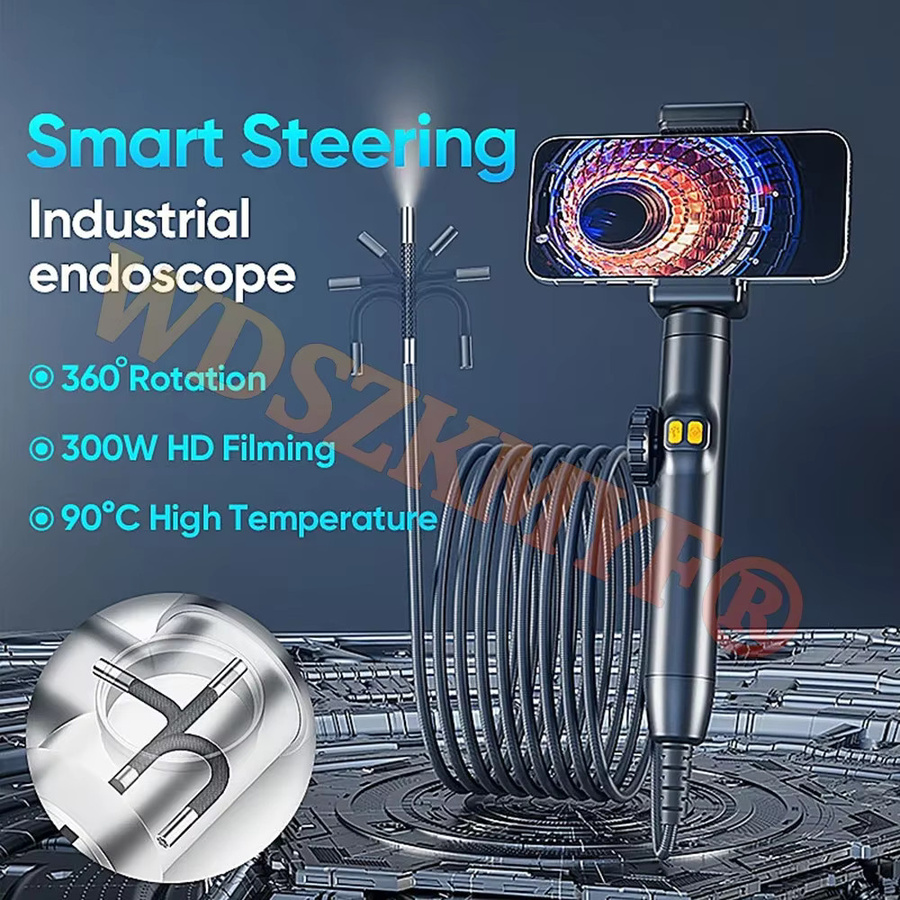 Rotierendes Endoskop mit 360-Grad-Kommunikation und 1080P-Kamera, wasserdichte 6mm Sonde mit Licht für Android und iOS, Schwarz - Bild 2