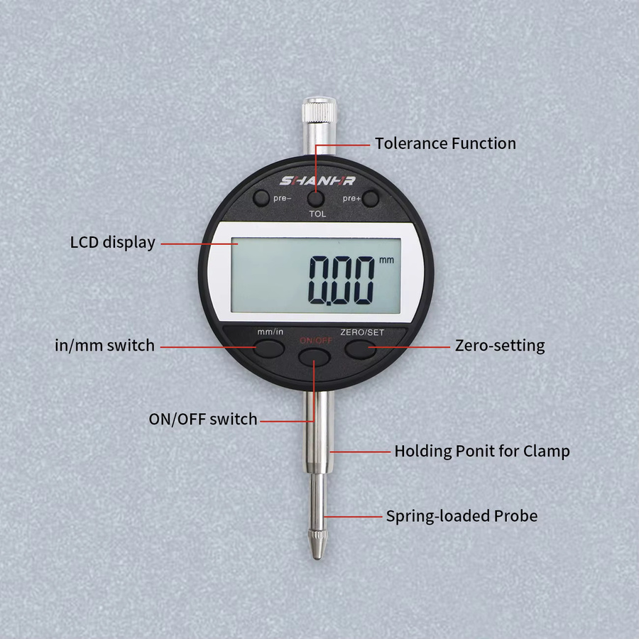 SHANHR Elektronische Digitale Messuhr mit Sonde, Messbereich 12,7/25,4 mm, Genauigkeit 0,01 mm, Zoll und Metrisch - Bild 3