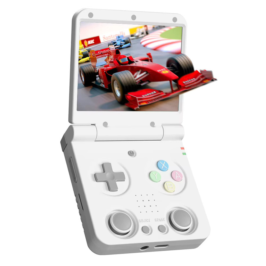 MIYOO Flip V2 Retro-Handheld-Spielkonsole mit 3,5 Zoll IPS-Bildschirm und Metallscharnier in Gelb und Weiß - Bild 6