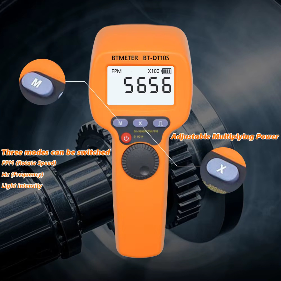 BTMETER Berührungsloser digitaler Stroboskop-Drehzahlmesser in Orange für Motoren und elektrische Maschinen - Bild 3