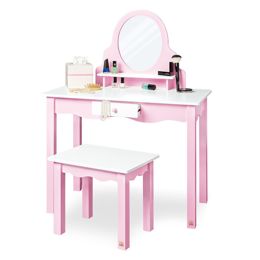Pinolino Kinderschminktisch Jasmin 2-tlg. mit Hocker, Rosa Weiß, B/H/T: 70 x 97 x 40 cm - Bild 1