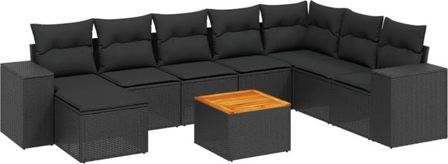 vidaXL 9-tlg. Garten-Sofagarnitur aus Poly-Rattan in Schwarz mit Kissen und Metallrahmen - Bild 1