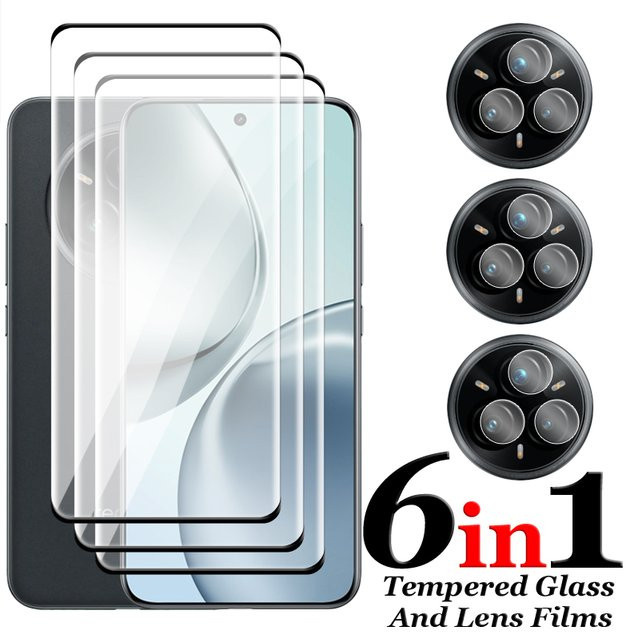 Realme 14 Pro und Realme 14 Pro Plus Schutzfolien Set: Gehärtetes 3D gebogenes Glas für die volle Displayabdeckung und ein Objektivschutzfilm in Transparent - Bild 1