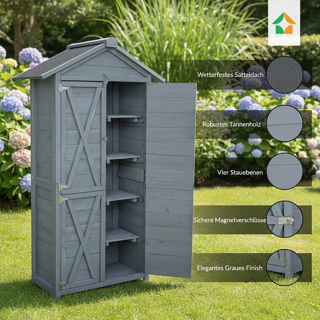 Prestige Home Living Outdoor Werkzeugschrank aus Holz in Braun mit Regalfächern, B/T/H: 88 x 45,5 x 168 cm - Bild 1