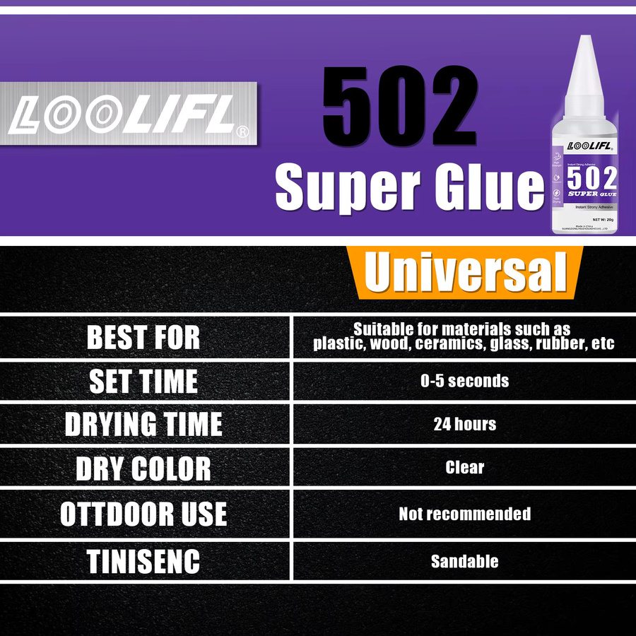 LOOLIFL 502 Superkleber Cyanacrylat für Metall, Holz, Kunststoff und Keramik, transparent, 20 g - Bild 4