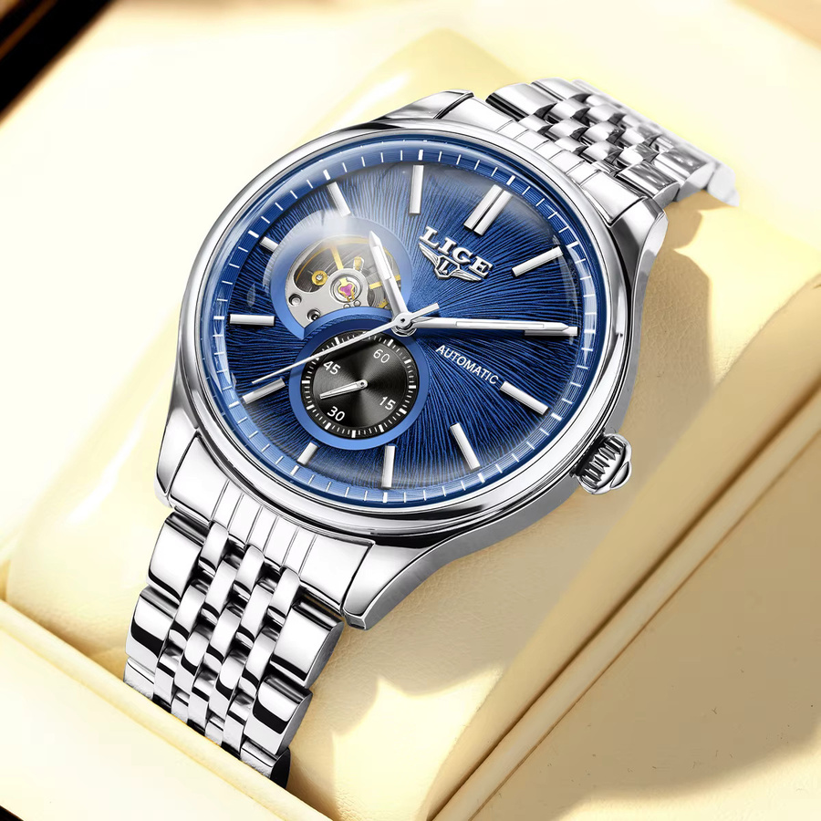 LIGE Armbanduhr, Automatik, Edelstahl, Blau, Herren - Bild 5