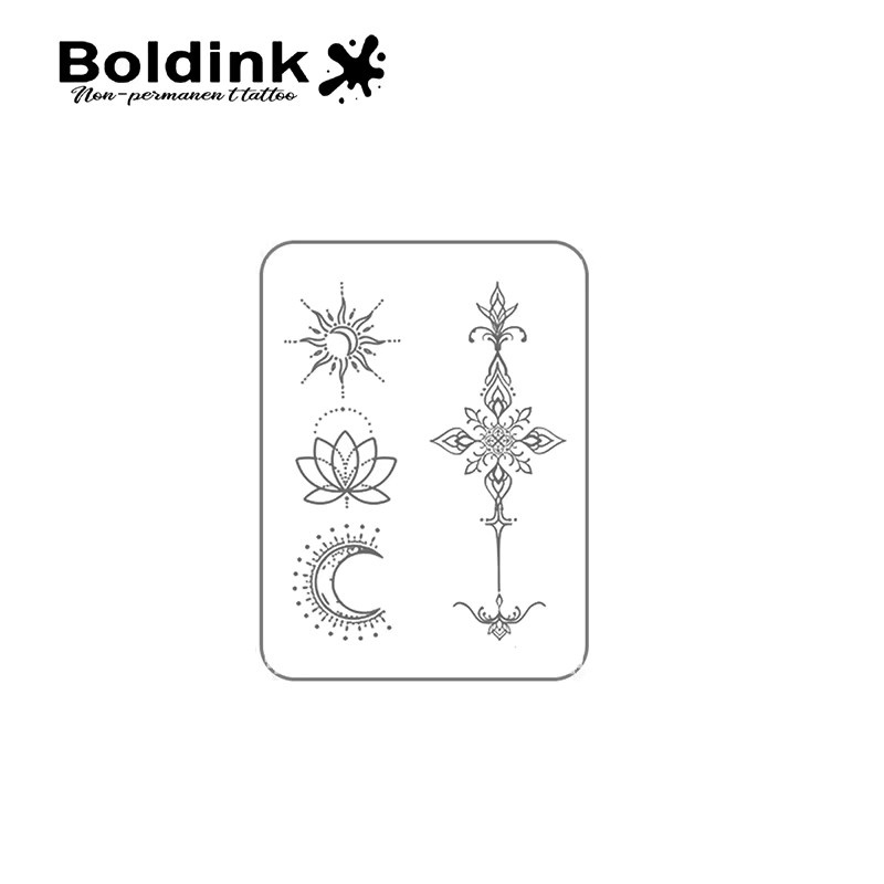 Stern Mond- und Lotus-Totem temporäres Tattoo, Unisex, wasserfest - Bild 3