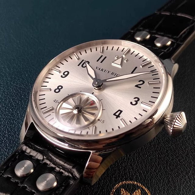 Cronos Armbanduhr, Handaufzug, Leder, Silber, 44 mm, Herren - Bild 1