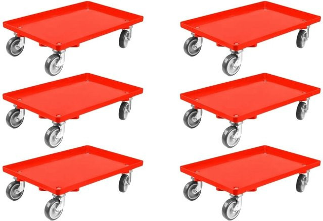 PROREGAL SparSet 6x Transportroller für Euroboxen 60 x 40 cm, Rot, mit Gummirädern und geschlossenem Deck, Traglast 300 kg - Bild 1