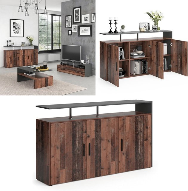 Vicco Sideboard Amato Highboard in Anthrazit Old Style mit 3 Türen und 1 Ablage - Bild 1