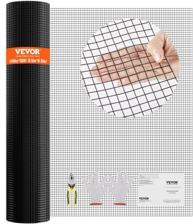 VEVOR Volierendraht Maschendrahtzaunrolle in Schwarz, vinylbeschichteter Drahtzaun für Hühnerställe, Kaninchengehege und Geflügel, B: 122 cm, L: 1524 cm - Bild 1