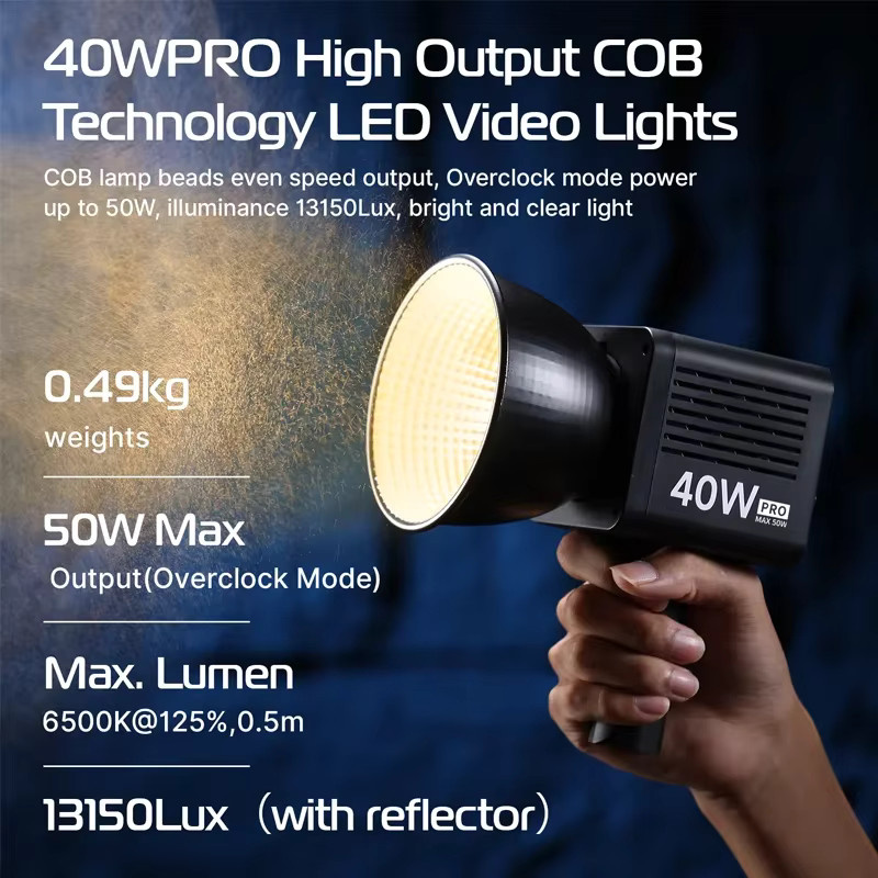 Ulanzi L023 40W Pro Tragbare LED-Videoleuchte Bi-Color COB Fotostudioleuchte Schwarz 2500K-6500K mit 3400mAh Akku für Video und Live-Streaming - Bild 2