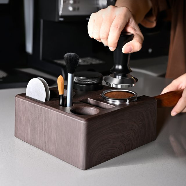 Kaffee-Tamperhalter Organizer Ständer aus Holz für Delonghi und Breville Espresso-Zubehör in Weiß und Braun - Bild 1