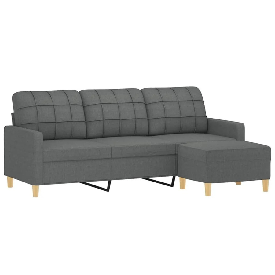 vidaXL 3-Sitzer-Sofa mit passendem Fußhocker in Dunkelgrau, modernes Polstersofa aus Stoff mit Armlehnen, Breite: 198 cm - Bild 2