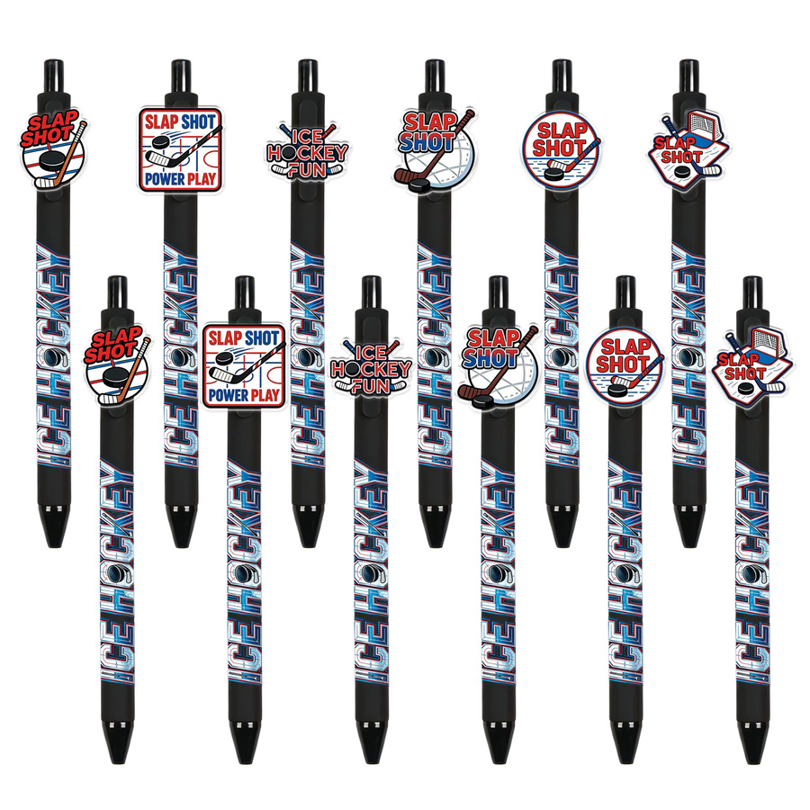 Eishockey Design Kugelschreiber mit Eishockeyschläger-Muster und schwarzer Tinte, 6er oder 12er Set - Bild 3