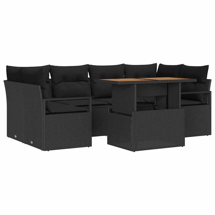 vidaXL Garten-Sofa-Set 7-tlg. in Schwarz mit Kissen und Stauraum aus Poly-Rattan und pulverbeschichtetem Stahl - Bild 2