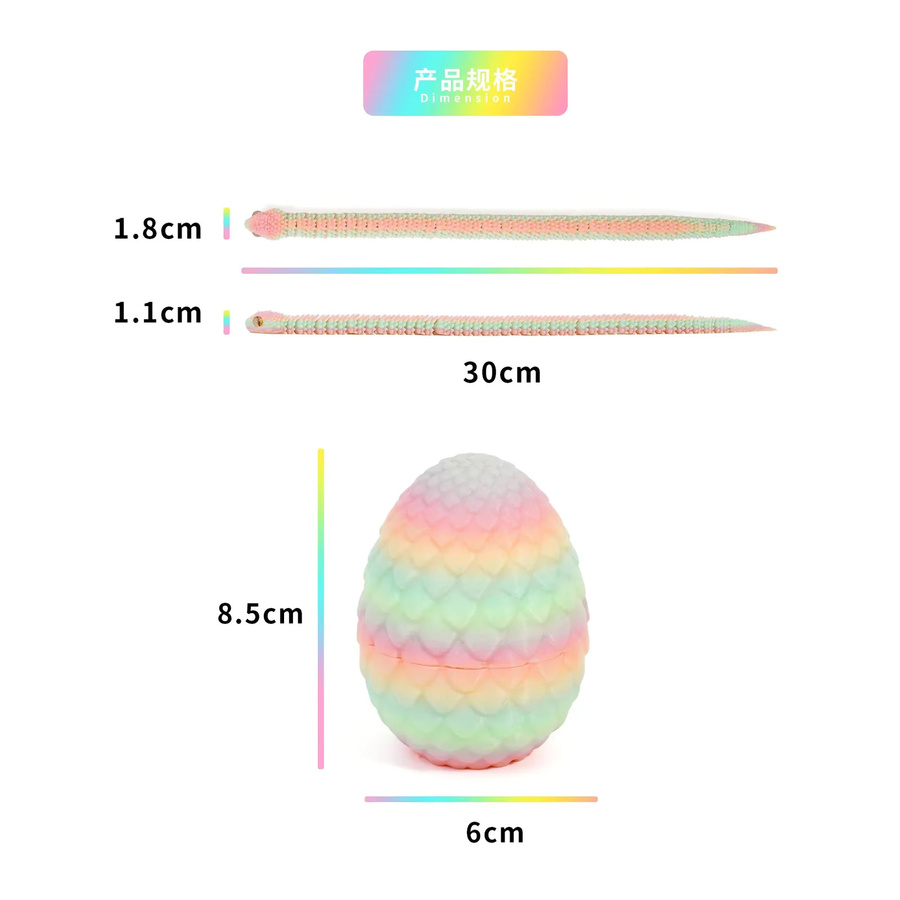 Biegbare 3D Regenbogen-Schlange mit Drachenei als dekorative Spielzeugfigur in Mehrfarbig und Rot - Bild 4