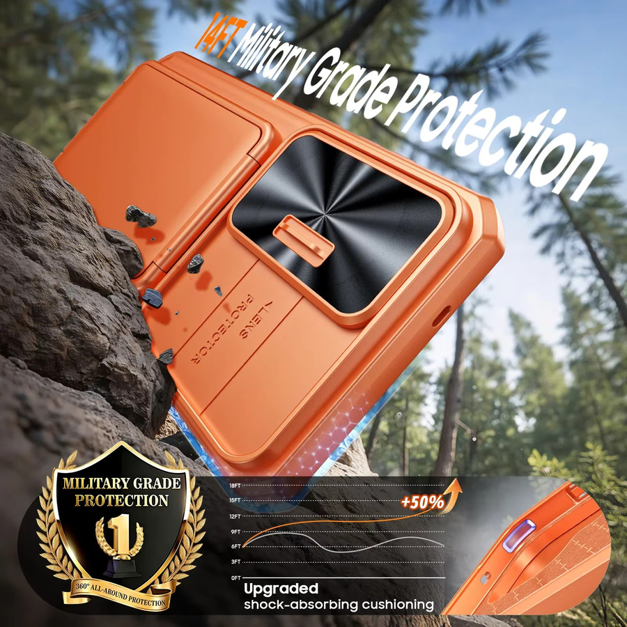 BANGZAO Wallet Case für Samsung Galaxy S26 Ultra in Orange mit Kartenhalter, Schiebe-Kameraabdeckung und Standfunktion aus PC+TPU - Bild 6