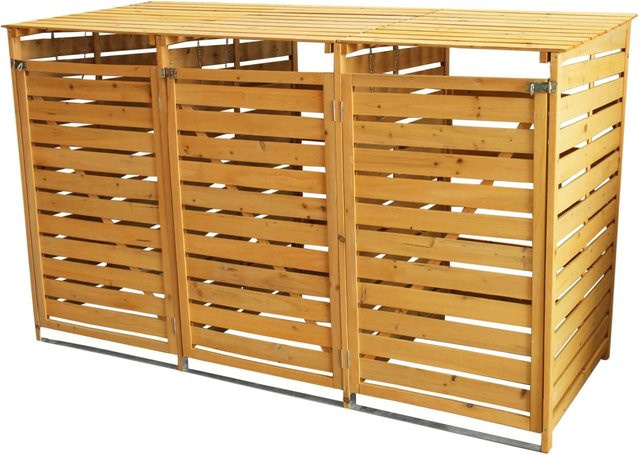 MonsterShop Mülltonnenbox aus Douglasienholz für 3 Tonnen, Farbe: Braun, B/T/H: 198,0 x 120,0 x 81,0 cm - Bild 1