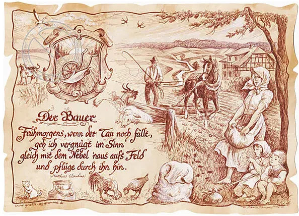 Zunftbild Bauer auf Antikpapier als Poster in A4-Format, mehrfarbig - Bild 1
