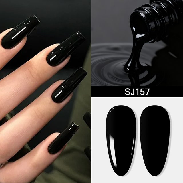 QAZIXU Nagellack Gel, schwarz, glänzend, 10 ml - Bild 1