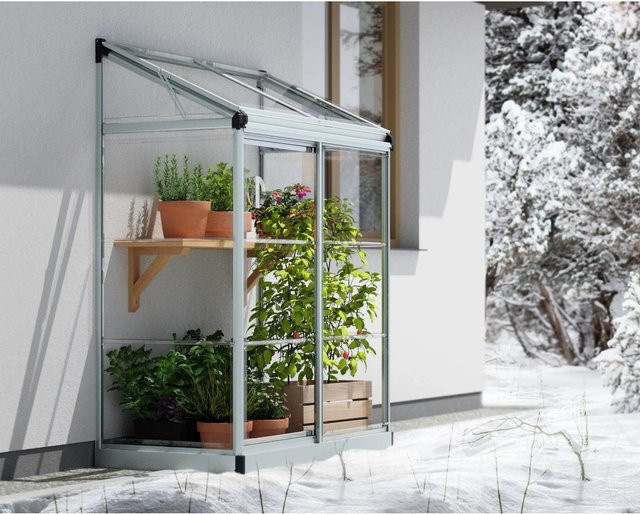 Palram Canopia Gewächshaus Silber 0,8 m² mit Pultdach und Fundamentrahmen aus Polycarbonat - Bild 1