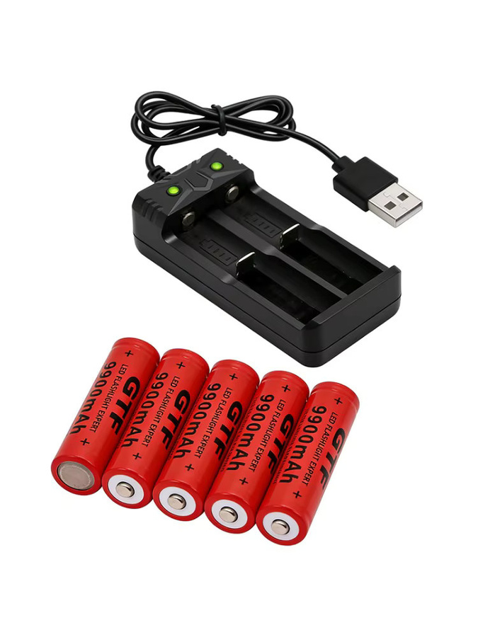 Rscrola Button Top 18650 Li-Ionen-Akku mit Ladegerät, 9900 mAh, Rot - Bild 6