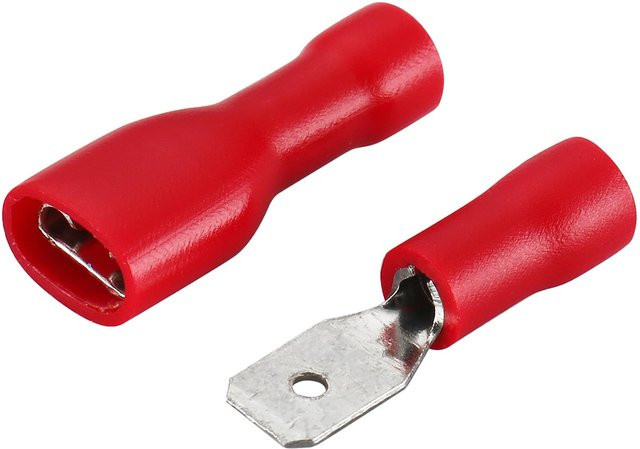 ELECAPITAL Isolierte Spannungsanschlüsse Set mit männlichen und weiblichen Steckern, Farbe: Rot, 6,3 mm - Bild 1