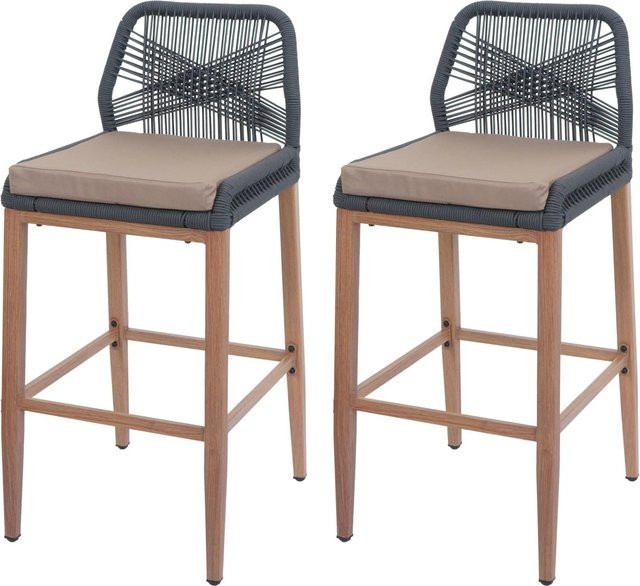 Proregal 2er-Set Rope-Barhocker mit Seilgeflecht und Sitzpolstern in Anthrazit und Taupe, H x B x T: 101 x 45 x 50 cm, Sitzhöhe: 76 cm - Bild 1