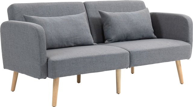 HOMCOM 3er Sofa mit Schlaffunktion in Leinenoptik, Grau, B/T/H: 170 x 83 x 80 cm - Bild 1