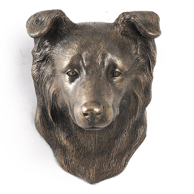 Art-Dog Border Collie Hundestatue als hängende Büste in Braun aus Kunstharz und Metall - Bild 3