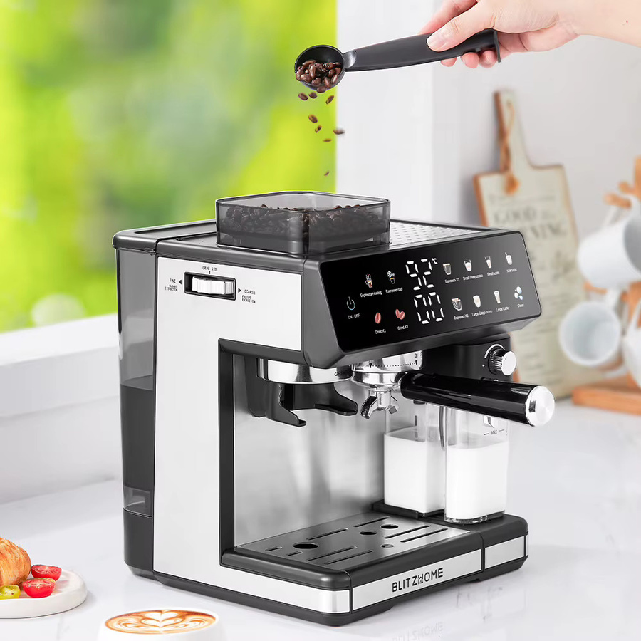 BlitzHome CM5710 All-in-One Espresso-Kaffeemaschine in Schwarz mit integriertem Mahlwerk, Doppelboiler, Heiß- und Kaltbrühfunktion sowie automatischem Milchaufschäumer aus Edelstahl - Bild 3