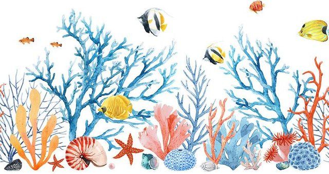 A Better Home Wandaufkleber Unterwasserwelt mit Cartoon Meeresbewohnern und Seetang, bunt, B/H: 40 x 60 cm - Bild 1