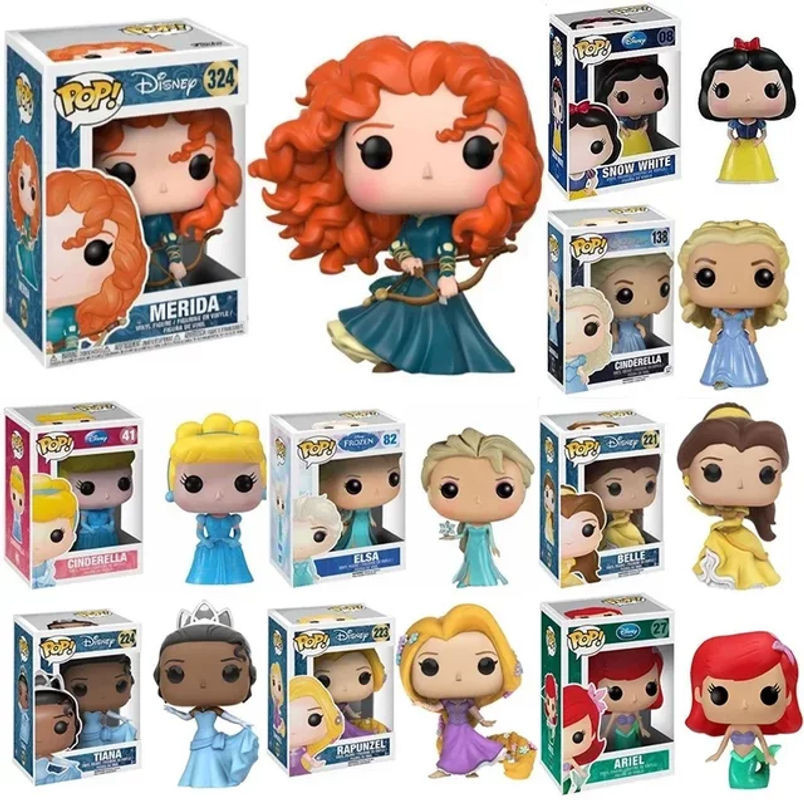 Funko POP Disney Princess Figuren Set aus Kunststoff, mehrfarbig, PVC-Modellspielzeug mit Merida, Rapunzel, Elsa, Aschenputtel, Ariel, Jasmin und Schneewittchen - Bild 1