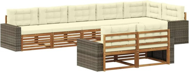 vidaXL Outdoor-Sofagarnitur L-Form aus Akazienholz mit 8 Kissen in Natur und Beige - Bild 1