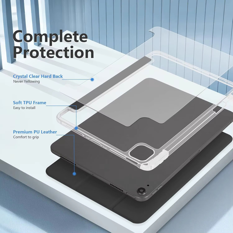Transparente Kristall-Tablet-Hülle mit Stiftschlitz für Apple iPad Air 11 Zoll 2024 2025 M2/M3 A2903 A3267 aus PU-Leder mit Magnetfunktion und Standfunktion in Transparent und Grün - Bild 5